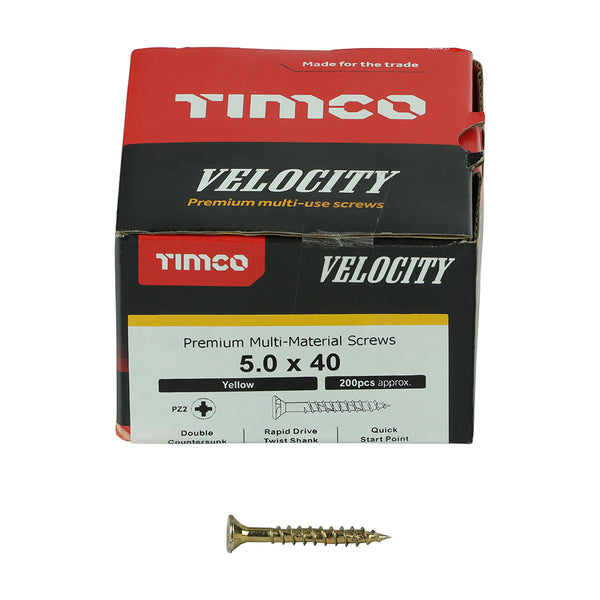 TIMCO Velocity Premium Multi-Use Countersunk Gold Woodscrews - 5.0 x 40 (200pcs)