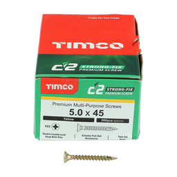 TIMCO C2 Strong-Fix Multi-Purpose Premium Countersunk Gold Woodscrews - 5.0 x 45 (200pcs)