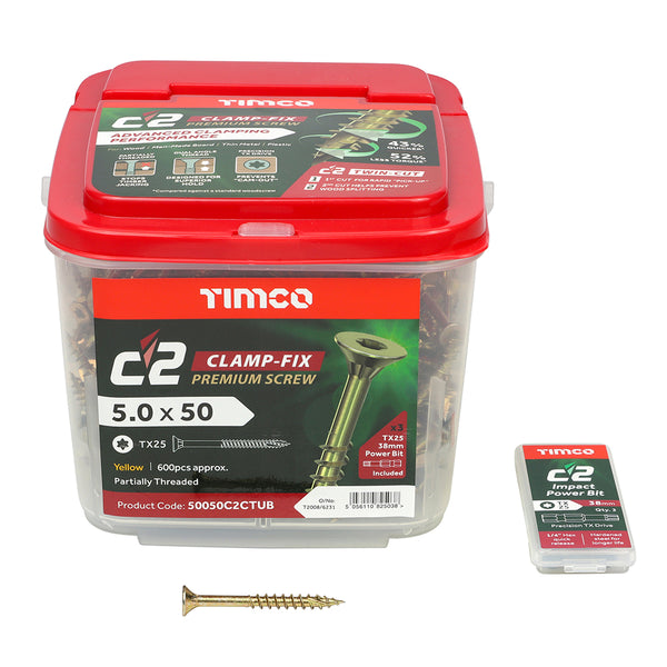 TIMCO C2 Clamp-Fix Multi-Purpose Premium Countersunk Gold Woodscrews - 5.0 x 50 (600pcs)