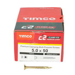 TIMCO C2 Clamp-Fix Multi-Purpose Premium Countersunk Gold Woodscrews - 5.0 x 50 (200pcs)