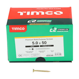 TIMCO C2 Strong-Fix Multi-Purpose Premium Countersunk Gold Woodscrews - 5.0 x 50 (1000pcs)