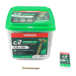 TIMCO C2 Strong-Fix Multi-Purpose Premium Countersunk Gold Woodscrews - 5.0 x 50 (600pcs)