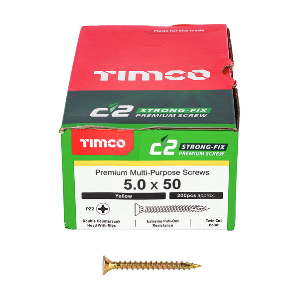 TIMCO C2 Strong-Fix Multi-Purpose Premium Countersunk Gold Woodscrews - 5.0 x 50 (200pcs)