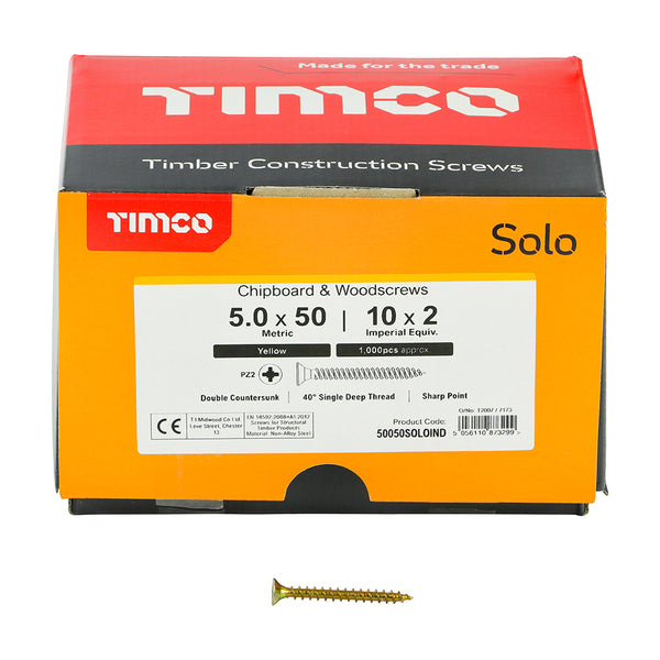 TIMCO Solo Countersunk Gold Woodscrews - 5.0 x 50 (1000pcs)