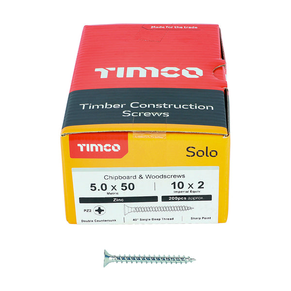 TIMCO Solo Countersunk Silver Woodscrews - 5.0 x 50 (200pcs)