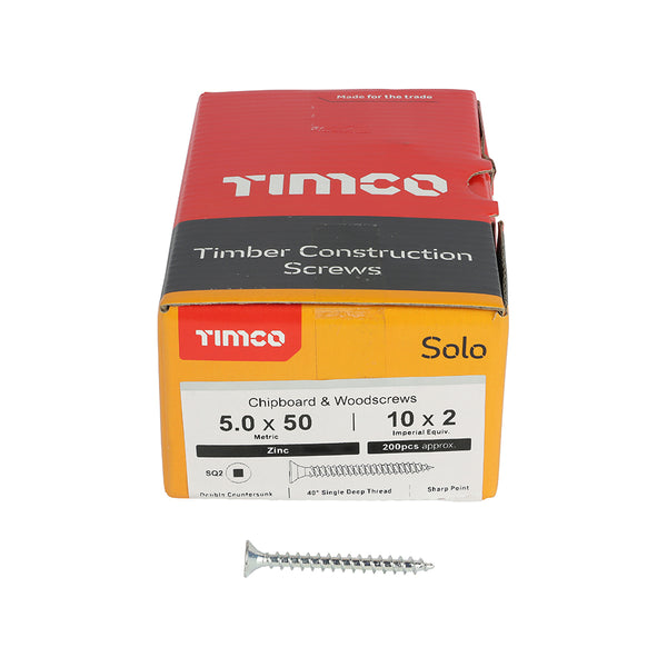 TIMCO Solo Countersunk Silver Woodscrews - 5.0 x 50 (200pcs)