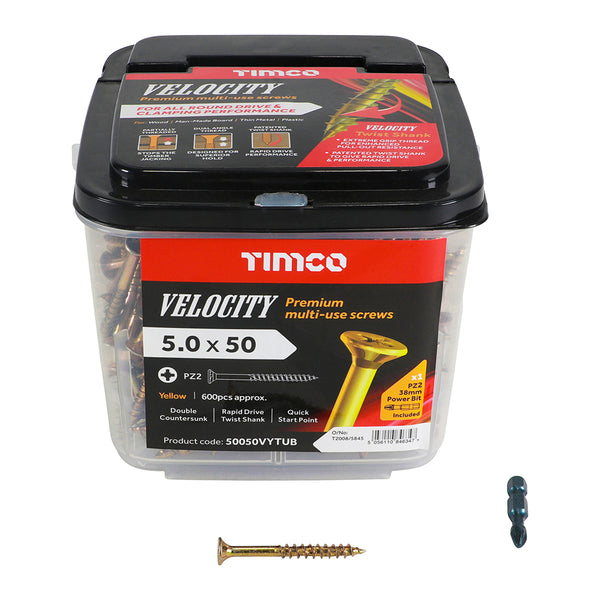 TIMCO Velocity Premium Multi-Use Countersunk Gold Woodscrews - 5.0 x 50 (600pcs)