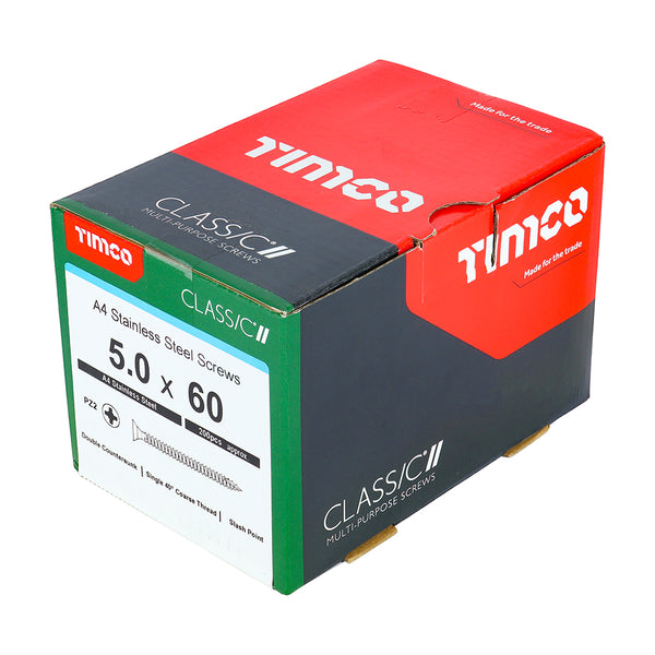 TIMCO Classic Multi-Purpose Countersunk A4 Stainless Steel Woodcrews - 5.0 x 60 (200pcs)