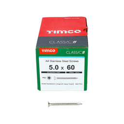 TIMCO Classic Multi-Purpose Countersunk A4 Stainless Steel Woodcrews - 5.0 x 60 (200pcs)