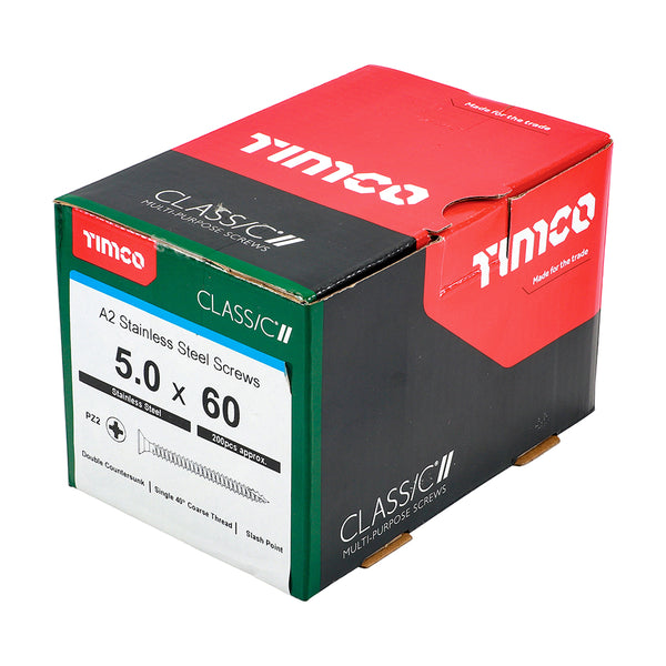 TIMCO Classic Multi-Purpose Countersunk A2 Stainless Steel Woodcrews - 5.0 x 60 (200pcs)