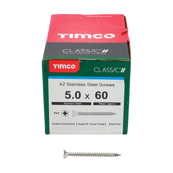 TIMCO Classic Multi-Purpose Countersunk A2 Stainless Steel Woodcrews - 5.0 x 60 (200pcs)