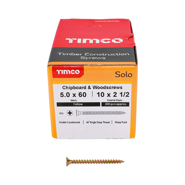 TIMCO Solo Countersunk Gold Woodscrews - 5.0 x 60 (200pcs)