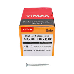 TIMCO Solo Countersunk Silver Woodscrews - 5.0 x 60 (200pcs)