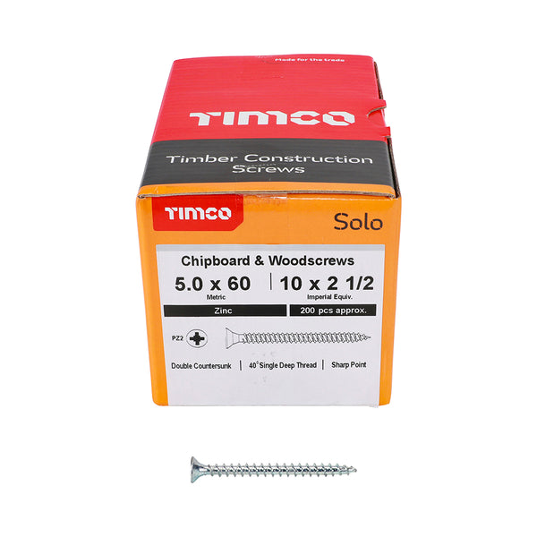 TIMCO Solo Countersunk Silver Woodscrews - 5.0 x 60 (200pcs)