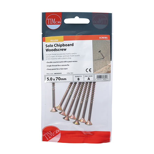 TIMCO Solo Countersunk Gold Woodscrews - 5.0 x 70 (8pcs)