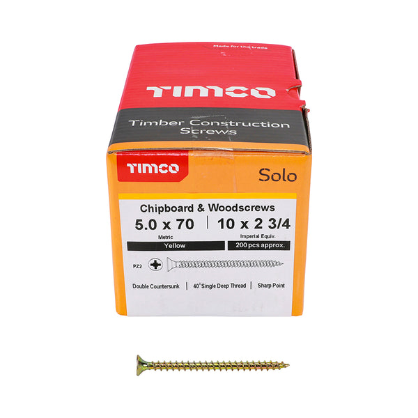 TIMCO Solo Countersunk Gold Woodscrews - 5.0 x 70 (200pcs)