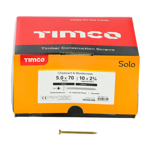 TIMCO Solo Countersunk Gold Woodscrews - 5.0 x 70 (1000pcs)