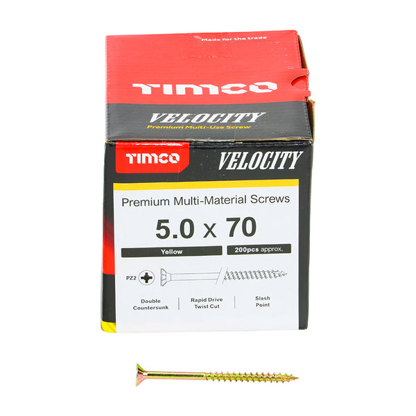 TIMCO Velocity Premium Multi-Use Countersunk Gold Woodscrews - 5.0 x 70 (200pcs)