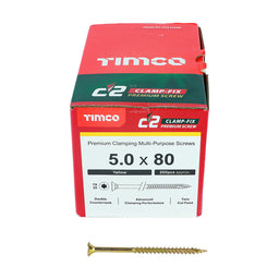 TIMCO C2 Clamp-Fix Multi-Purpose Premium Countersunk Gold Woodscrews - 5.0 x 80 (200pcs)