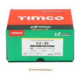 TIMCO C2 Strong-Fix Multi-Purpose Premium Countersunk Gold Woodscrews - 5.0 x 80 (1000pcs)