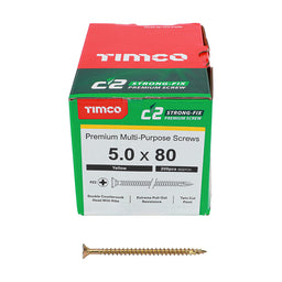 TIMCO C2 Strong-Fix Multi-Purpose Premium Countersunk Gold Woodscrews - 5.0 x 80 (200pcs)