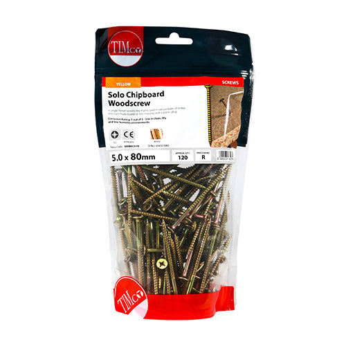 TIMCO Solo Countersunk Gold Woodscrews - 5.0 x 80 (120pcs)