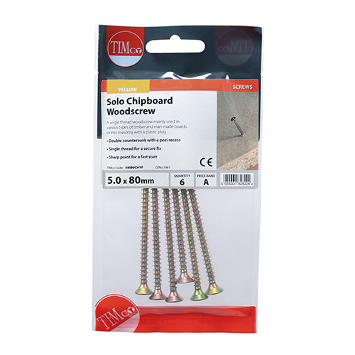 TIMCO Solo Countersunk Gold Woodscrews - 5.0 x 80 (6pcs)