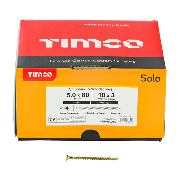 TIMCO Solo Countersunk Gold Woodscrews - 5.0 x 80 (1000pcs)