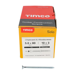 TIMCO Solo Countersunk Silver Woodscrews - 5.0 x 80 (200pcs)