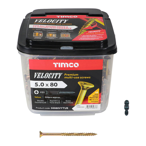 TIMCO Velocity Premium Multi-Use Countersunk Gold Woodscrews - 5.0 x 80 (350pcs)