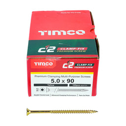 TIMCO C2 Clamp-Fix Multi-Purpose Premium Countersunk Gold Woodscrews - 5.0 x 90 (100pcs)