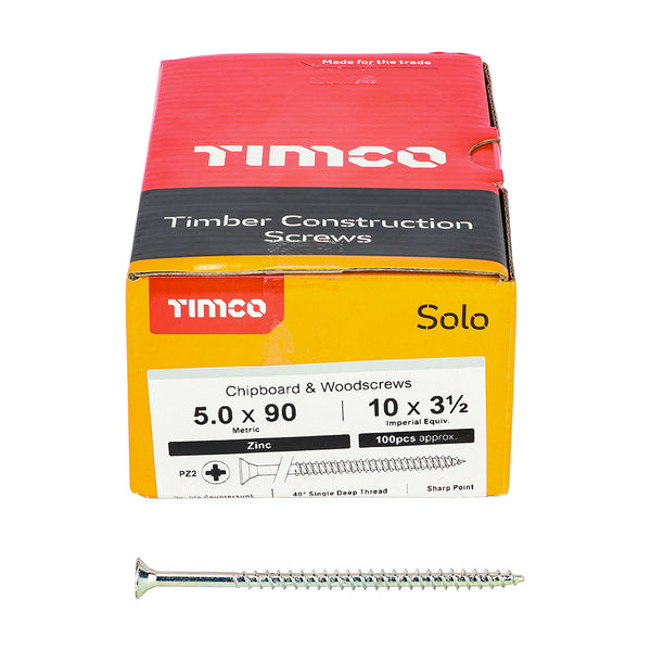 TIMCO Solo Countersunk Silver Woodscrews - 5.0 x 90 (100pcs)