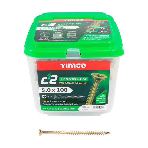 TIMCO C2 Strong-Fix Multi-Purpose Premium Countersunk Gold Woodscrews - 5.0 x 100 (300pcs)