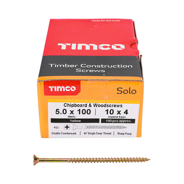 TIMCO Solo Countersunk Gold Woodscrews - 5.0 x 100 (100pcs)