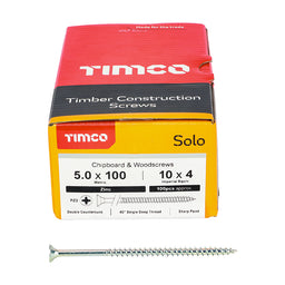 TIMCO Solo Countersunk Silver Woodscrews - 5.0 x 100 (100pcs)