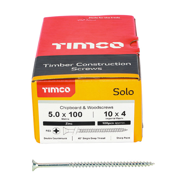 TIMCO Solo Countersunk Silver Woodscrews - 5.0 x 100 (100pcs)