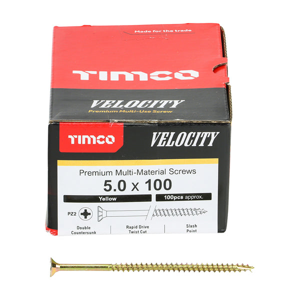 TIMCO Velocity Premium Multi-Use Countersunk Gold Woodscrews - 5.0 x 100 (100pcs)