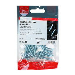 TIMCO Machine Countersunk Screws & Hex Nut Silver - M5 x 10 (40pcs)