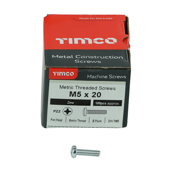 TIMCO Machine Pan Head Silver Screws - M5 x 20 (100pcs)