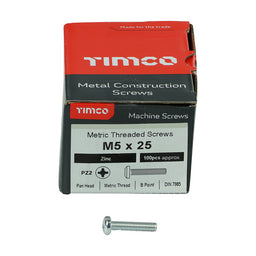 TIMCO Machine Pan Head Silver Screws - M5 x 25 (100pcs)