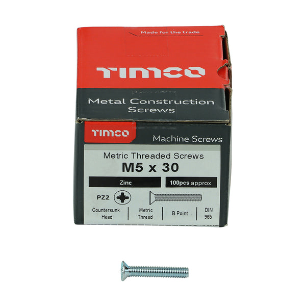 TIMCO Machine Countersunk Silver Screws - M5 x 30 (100pcs)