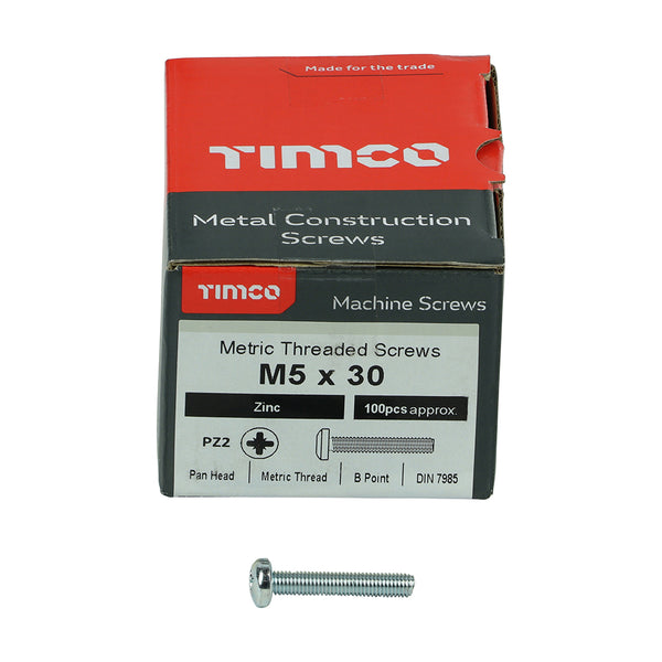 TIMCO Machine Pan Head Silver Screws - M5 x 30 (100pcs)