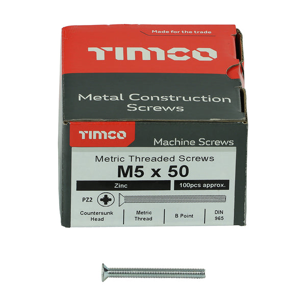 TIMCO Machine Countersunk Silver Screws - M5 x 50 (100pcs)