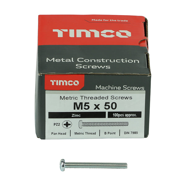 TIMCO Machine Pan Head Silver Screws - M5 x 50 (100pcs)