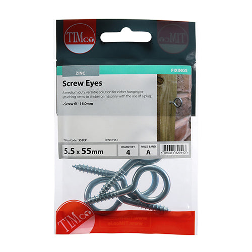 TIMCO Screw Eyes Silver - 55mm (4pcs)