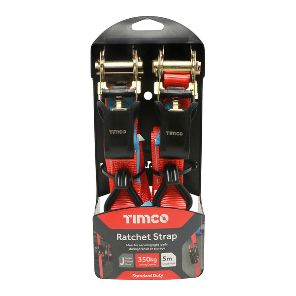 TIMCO J Hook Ratchet Straps Standard Duty - 5m x 25mm (2pcs)