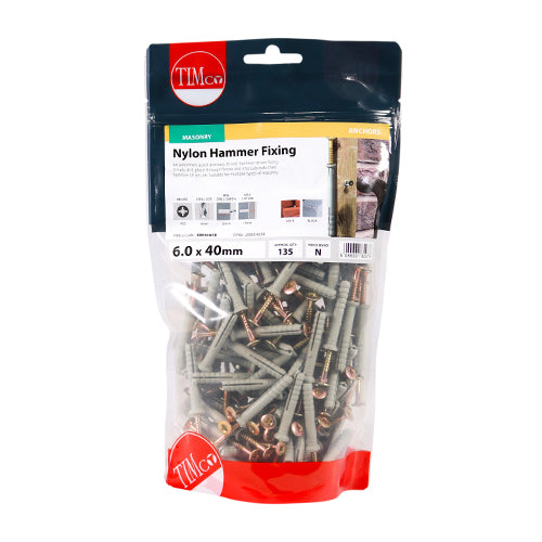 TIMCO Nylon Hammer Fixings - 6.0 x 40 (135pcs)