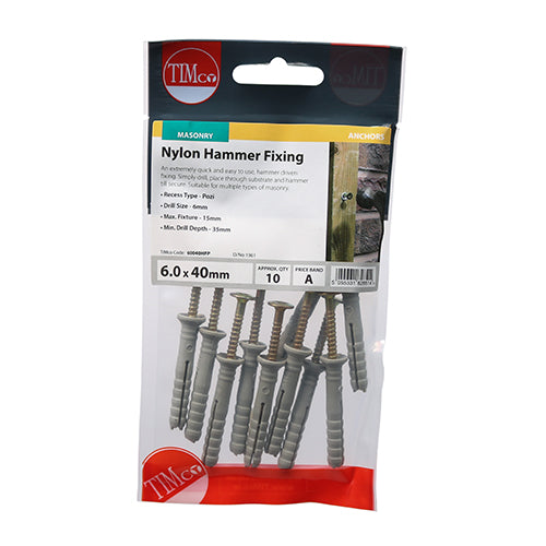 TIMCO Nylon Hammer Fixings - 6.0 x 40 (10pcs)