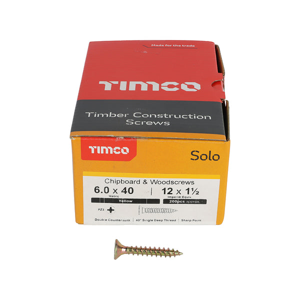 TIMCO Solo Countersunk Gold Woodscrews - 6.0 x 40 (200pcs)