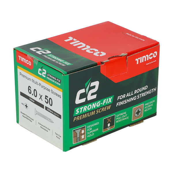 TIMCO C2 Strong-Fix Multi-Purpose Premium Countersunk Gold Woodscrews - 6.0 x 50 (200pcs)